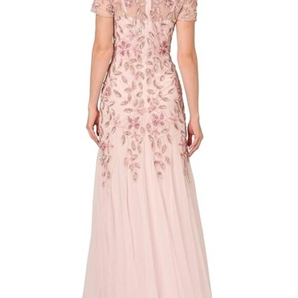 Adrianna Papell Womens Floral Beaded Formal Dress Gown Blush Pink Size 14 NWT - Picture 5 of 8